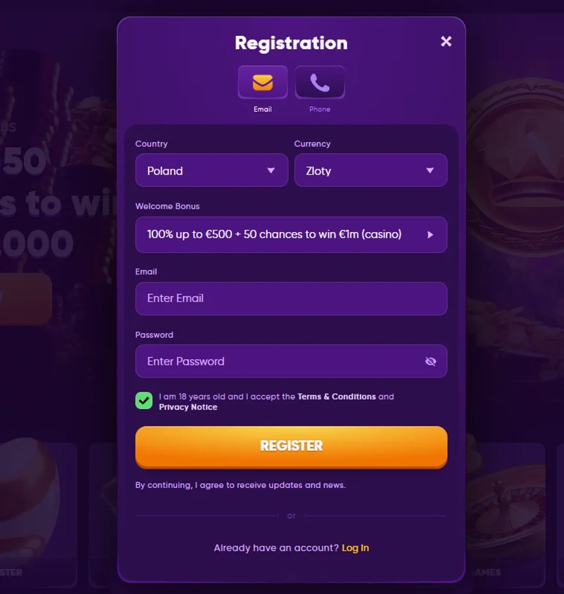 registration and login